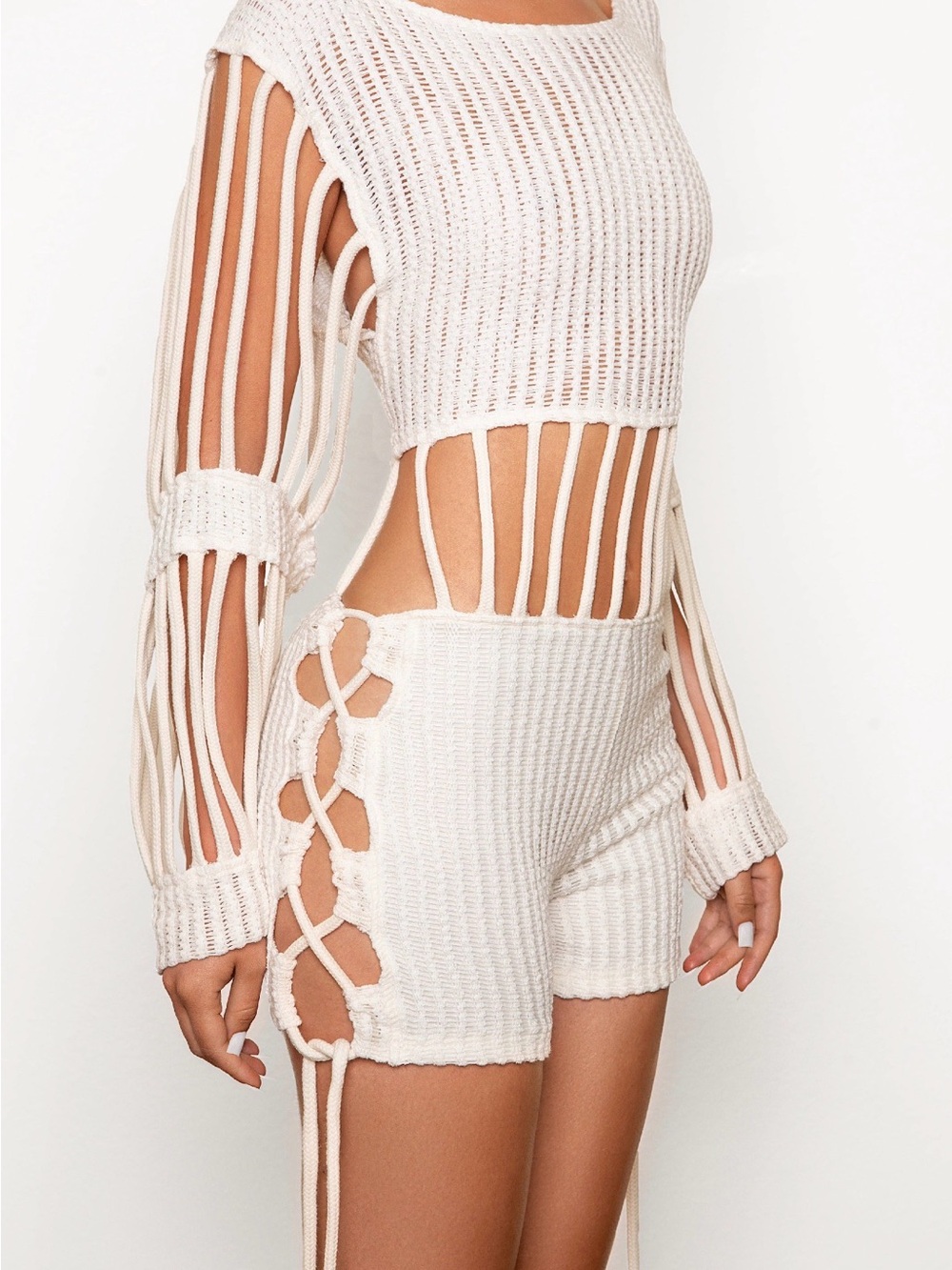 Distressed Mesh Lace up Rope Romper